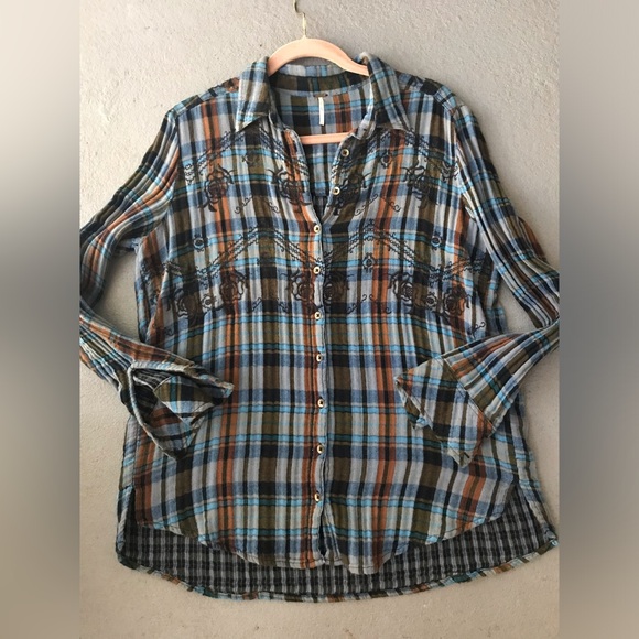 Free People Magical Plaid Embroidered flannel shirt - Picture 2 of 16